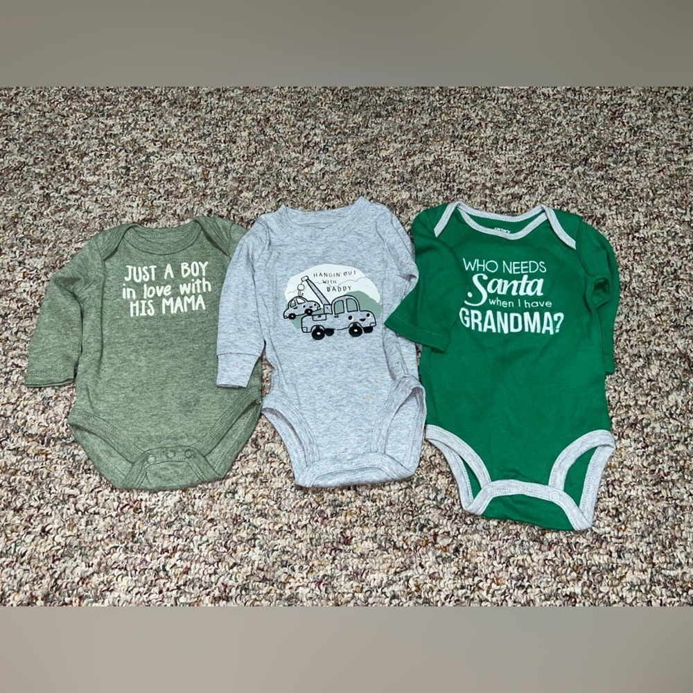 Boys 3 month Bodysuits Set of Three Baby shirts Long Sleeve outfits bundle